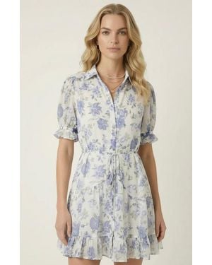 Modenaire Floral Tie Waist Shirt Dress - White