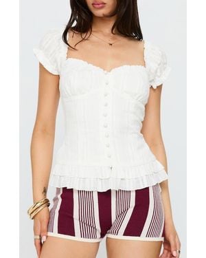 Princess Polly Suiter Frill Detail Puff Sleeve Top - White
