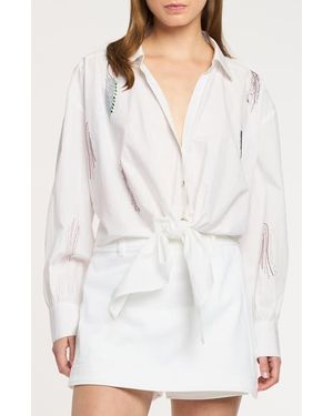 Cinq À Sept Marianna Paillette Whirl Stretch Poplin Button-Up Shirt - White