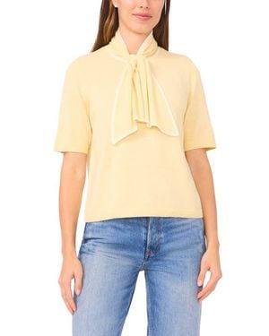 Cece Tipped Tie Neck Sweater - Blue
