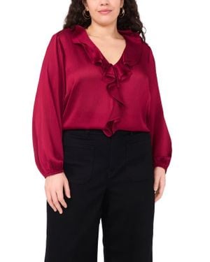 Vince Camuto Double Ruffle Detail Textured Satin Top