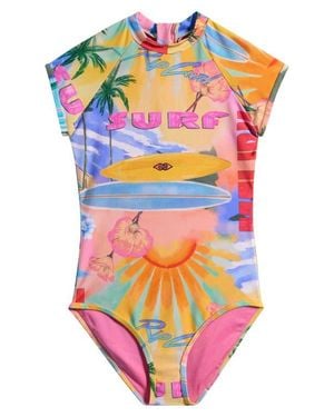 Rip Curl Kids' Malibu Surf Short Sleeve One-Piece Rashguard Swimsuit - Pink