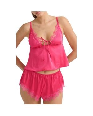 KAT THE LABEL Sorrento Lace Trim Satin Camisole - Pink