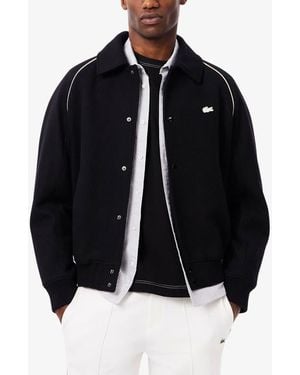 Lacoste Logo Appliqué Wool Blend Varsity Jacket - Black