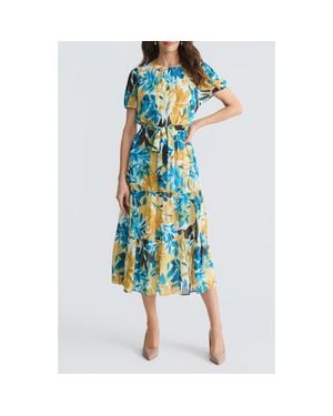 Kasper Floral Tiered Midi Dress - Blue