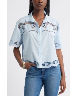 Treasure & Bond Embroidered Cutwork Cotton Camp Shirt - Blue
