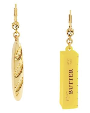 Betsey Johnson Bread 'N Butter Mismatched Leverback Earrings - Metallic