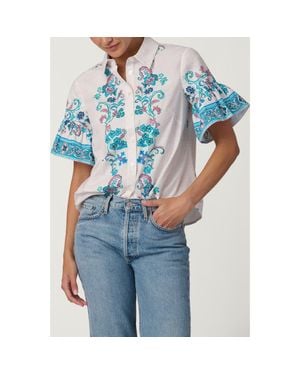 Shoshanna Warwick Tile Print Ellis Top - Blue