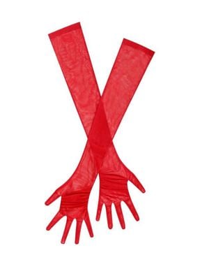 Miss Circle Qira Mesh Opera-Length Gloves - Red