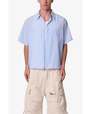 MNML Striped Poplin Cropped Short Sleeve Shirt - Blue