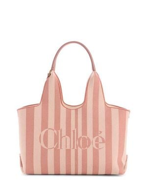 Chloé Stripy Logo Jacquard Tote - Pink