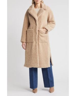 BCBGMAXAZRIA Cozy Teddy High Pile Fleece Long Coat - Blue