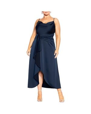 City Chic Simplicity Cowl Neck Satin Midi Dress - Blue