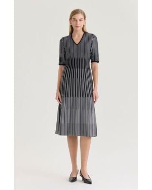 Ming Wang Fit-N-Flare Linear Soft Knit Midi Dress - Multicolor