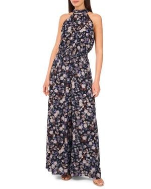 Vince Camuto Floral Wide Leg Georgette Jumpsuit - Blue