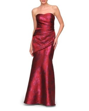 JS Collections Sylvie Metallic Strapless Satin Gown - Red