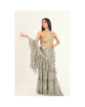 Ras Yara Two-Piece Ruffle Saree Dress - Metallic