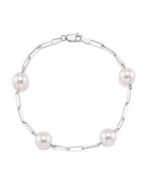 The Pearl Source 14K 8.5-9.0Mm Japanese Akoya Pearl & Chain Link Bracelet - Metallic