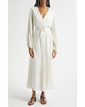 Veronica Beard Seneca Belted Long Sleeve Midi Dress - White