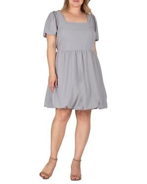 Standards & Practices Puff Sleeve Bubble Hem Dress - Gray