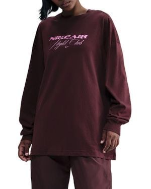 Nike Air Flight Club Oversize Long Sleeve Graphic T-Shirt - Red