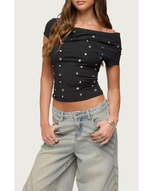 Edikted Bijou Metal Snap Stud Off The Shoulder Top - Black