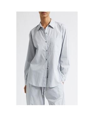 Leset Yoshi Stripe Cotton Button-Up Shirt - Blue