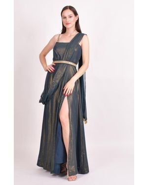 Ras Adair Shimmer Saree Gown - Blue