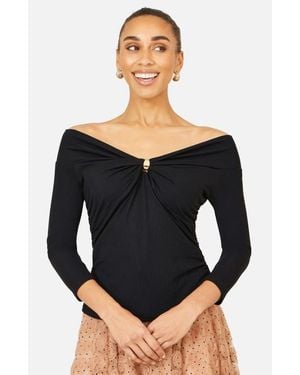 Yumi' Bardot Long Sleeve Jersey Top - Black