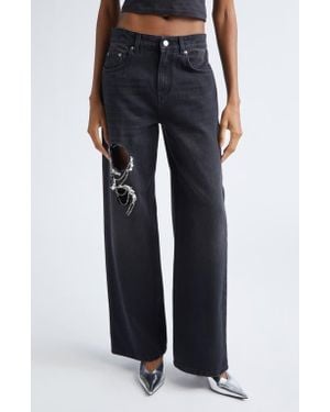 Area Crystal Chain Cutout Relaxed Jeans - Blue