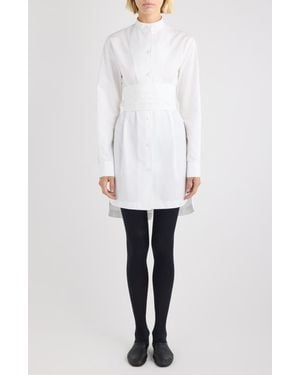 Alaïa Cummerbund Belted Long Sleeve Cotton Poplin Shirtdress - White
