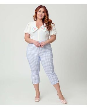 Unique Vintage Plus Size Short Sleeve Oversized Collar Blouse - Blue