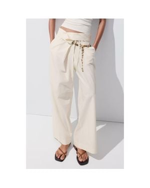 Mango Asymmetric Waist Straight Leg Cotton Pants - Natural