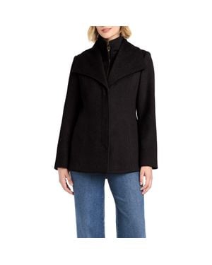 Vince Camuto High-Low Hem Wool Blend Coat With Fixed Bib - Black