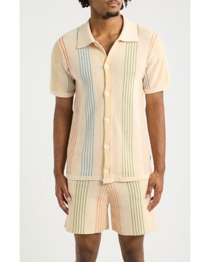 MAVRANS Sliced Knit Short Sleeve Button-Up Shirt - Natural