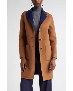 St. John Two-Tone Double Face Wool & Cashmere Coat - Blue