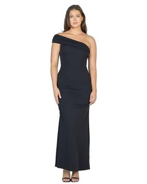 24seven Comfort Apparel Formal One Shoulder Rouched Mermaid Maxi Dress - Blue