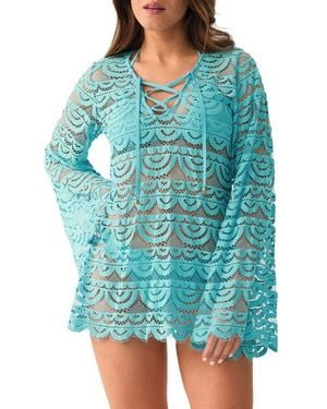 PQ Swim Noah Bell Sleeve Lace Cover-Up Tunic - Blue