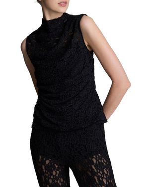 Kenneth Cole Lace Mock Neck Sleeveless Top - Black