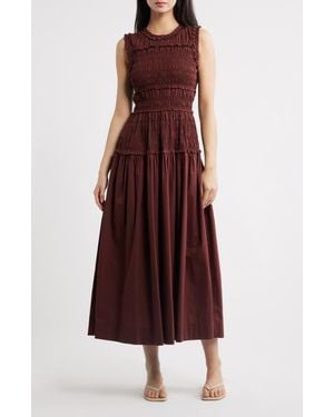Doen Mallory Smocked Organic Cotton Midi Dress - Purple