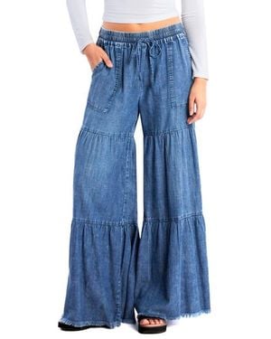 Billy T Fancy Cotton Blend Tiered Pants - Blue