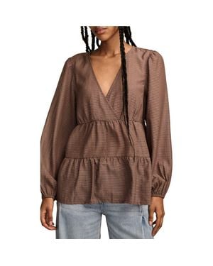 Lucky Brand Stripe Surplice Neck Tiered Top - Brown