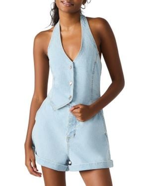 Steve Madden Amity Halter Denim Romper - Blue