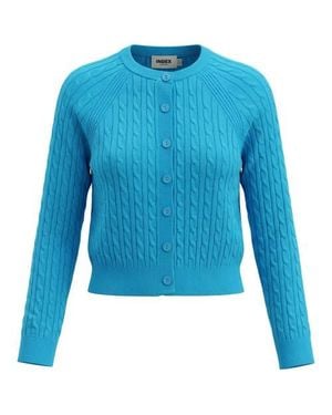 Index Cable Knit Raglan Sleeve Button Front Cardigan - Blue