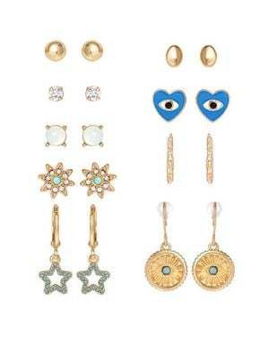 Jessica Simpson Tone Evil-Eye, Heart & Star Stud & Hoop Earring Set, 9 Pairs - White