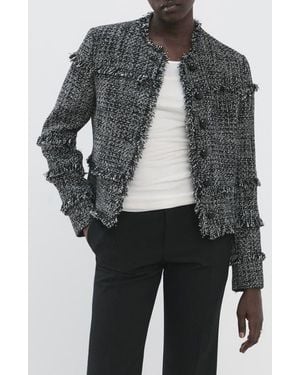 Mango Fray Trim Tweed Jacket - Black