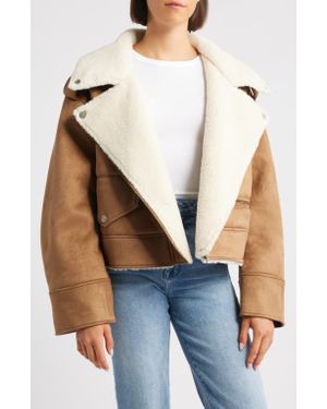 UGG Finnian Oversize Faux Suede & Luxefluff Moto Jacket - Blue