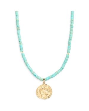 House of Olia Dorsei Bead Coin Pendant Necklace - Blue