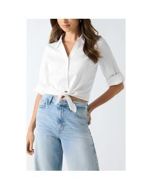 Guess Reeya Tie Front Poplin Shirt - Blue