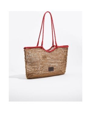 Bimba Y Lola Large Dark Raffia-Effect Shopper Bag - Brown